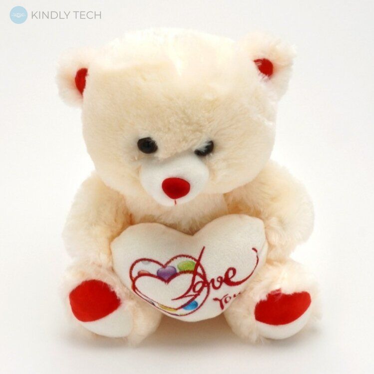 М'яка іграшка плюшевий Ведмедик бежевого кольору, довжиною 30 см, з серцем