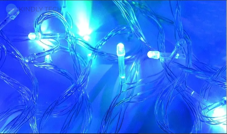 Гирлянда нить Xmas 400 LED 28 метров прозрачный провод, Цвет ламп-синий