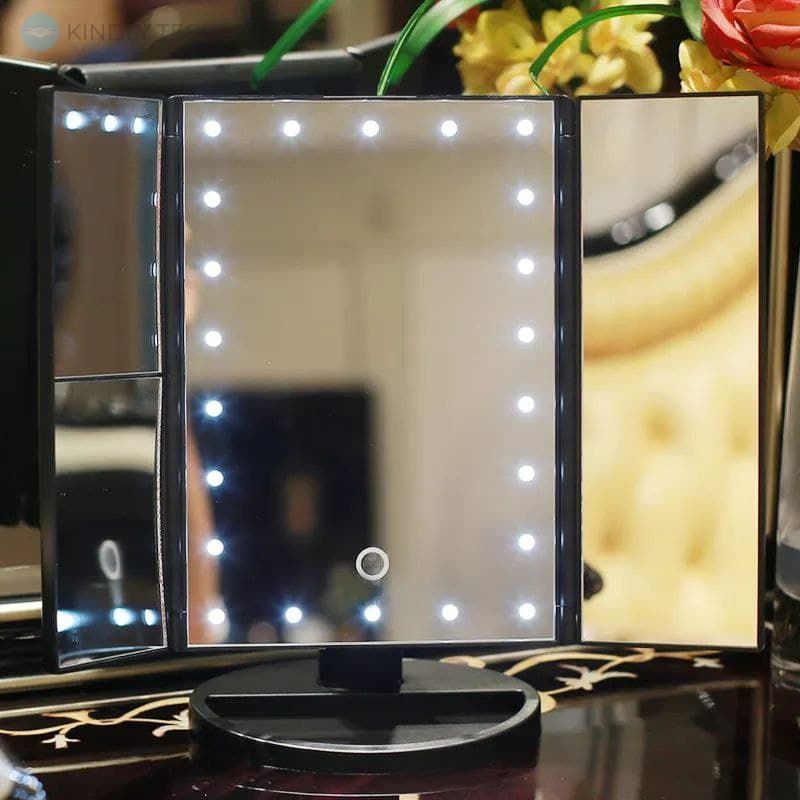 Зеркало тройное для макияжа с LED подсветкой Magic Makeup Mirror Черное