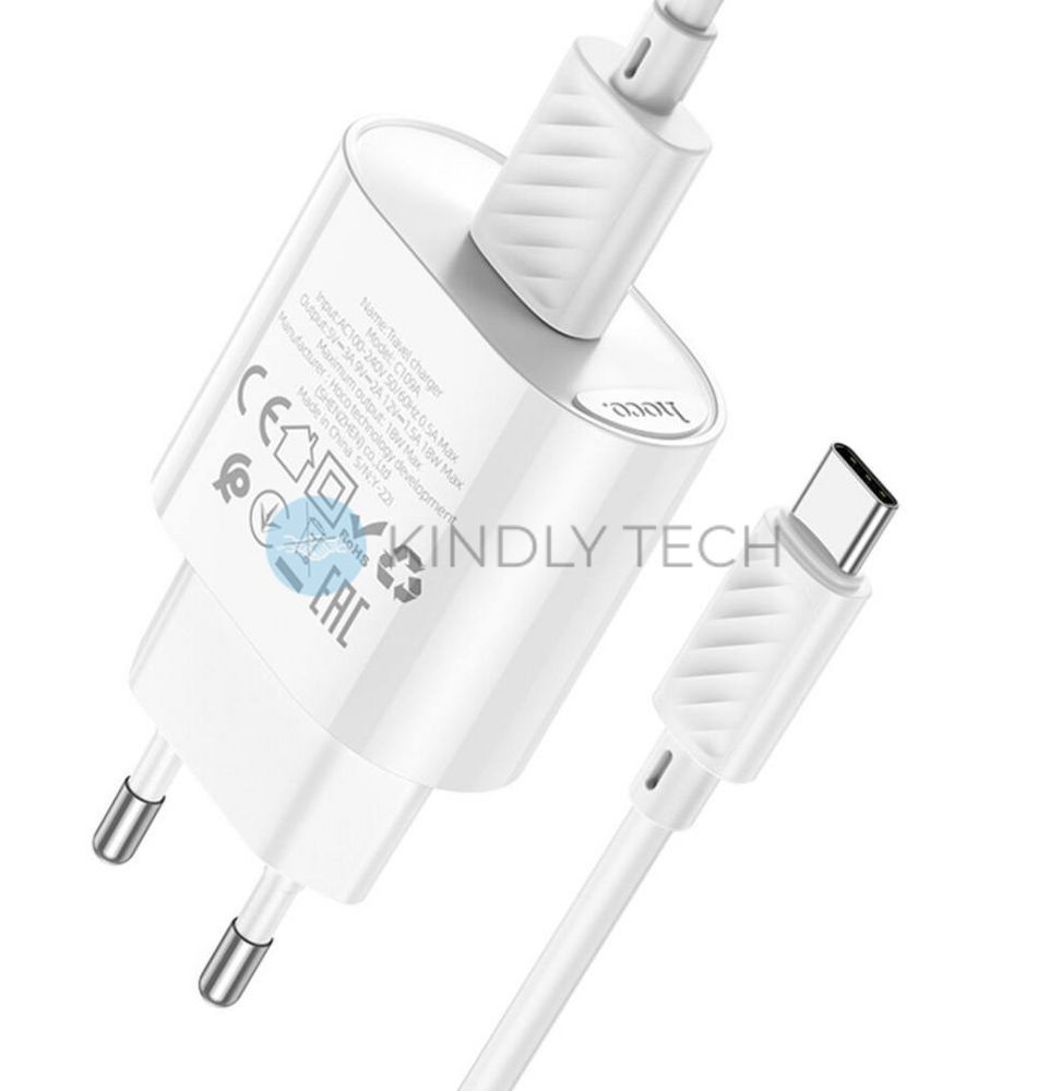 СЗУ адаптер 220V HOCO C109A Fighter QC3.0 1USB + кабель Type-C