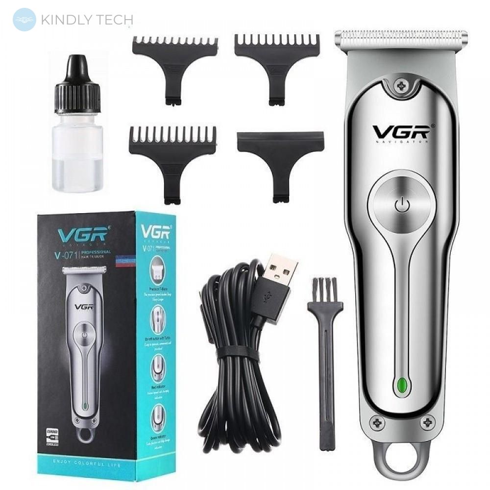Машинка - триммер для стрижки волос, бороды, усов VGR V-071 - беспроводная аккумуляторная, 3 насадки