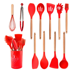 Силиконовый кухонный набор принадлежностей Kitchen Set (12 предметов), Красный
