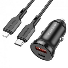 Автомобильное зарядное устройство Car Charger | 20W | PD | QC3.0 C to Lightning Cable (1m) — Borofone BZ18A — Black