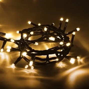 Світлодіодна гірлянда-нитка, 12 м, 100 LED, тепле біле світіння, чорний провід, 220 В, 8 режимів