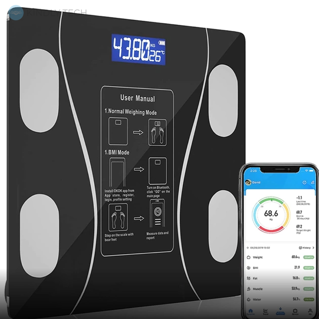Умные напольные фитнес весы электронные Scale one A-8003 до 180 кг Bluetooth смарт весы с приложением