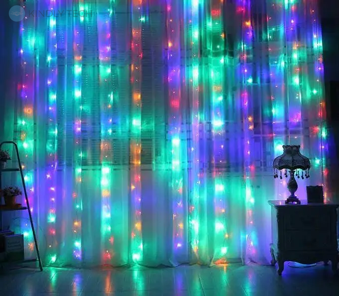 Гірлянда-водоспад (Curtain-Lights) Itrains 200M-2 внутрішня провід прозора 2х2м, Різнокольорова