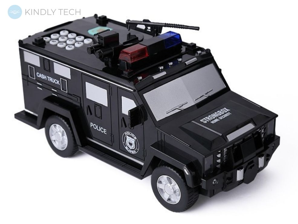 Електронна скарбничка-сейф Машинка поліції з кодовим замком і сканером відбитка пальця Hammer black