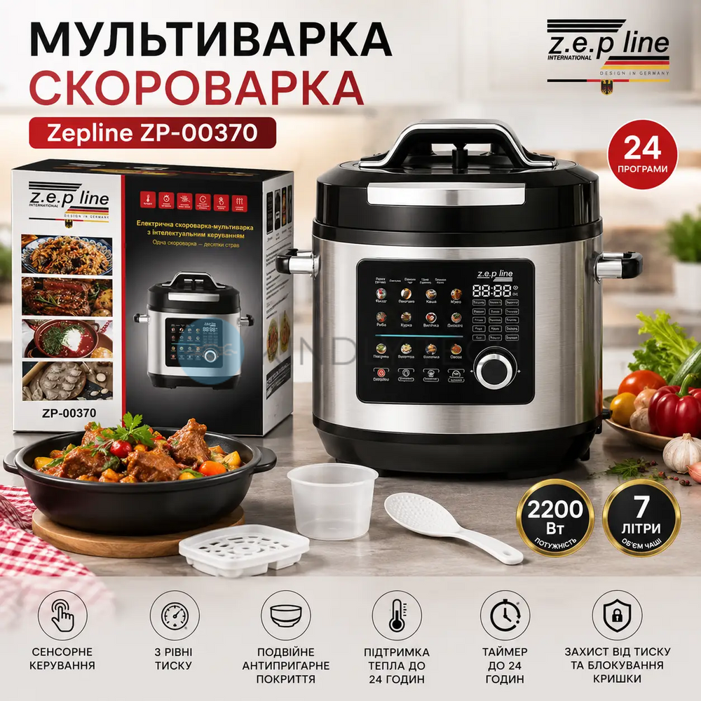 Скороварка-мультиварка Zepline ZP-00370 2200 Вт з 24 автоматичними програмами та інтелектуальним керуванням