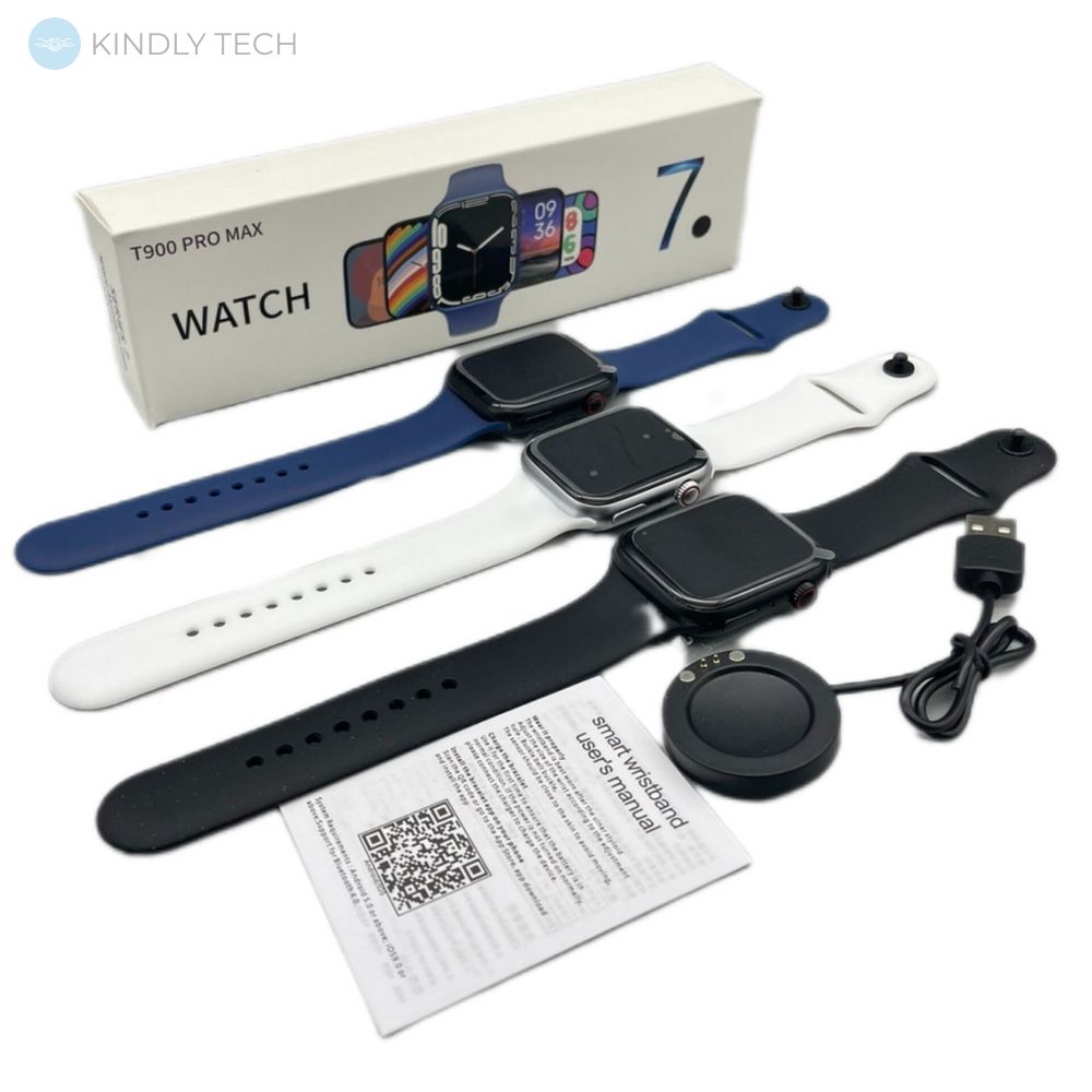 Умные смарт часы Smart Watch T900 PRO MAX с большим дисплеем и разговорным динамиком, Черный