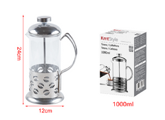 Заварочный чайник френч-пресс с стеклянной колбой и металлическим ситом 1000мл