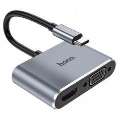 Adapter USB C To HDMI & VGA — Hoco HB29 — Metal Gray