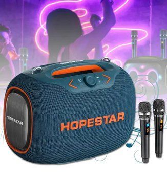 Колонка портативна Hopestar PARTYBOX, з двома мікрофонами, синя