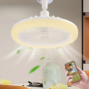LED лампа-вентилятор AY1035 45W с пультом, цоколь E27, 3 режима освещения и скорости, белый