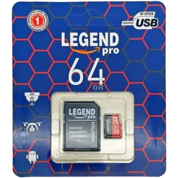 Карта памяти micro LEGEND PRO 64GB class 10 c адаптером для компьютера