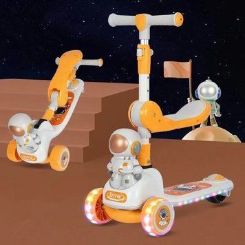 Самокат-беговел детский Scooter DL-K105-Z Космонавт Желтый с белым