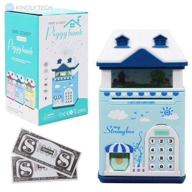 Сейф дитячий скарбничка з кодовим замком відбитком пальця "Чарівний Будиночок" blue
