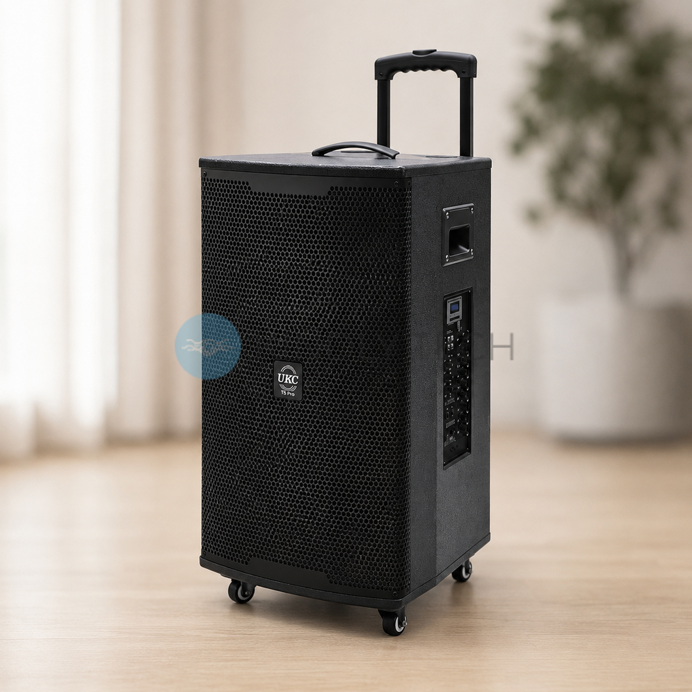 Портативна акустична система UKC T5 Pro 1500 Вт, Bluetooth, USB, SD, FM-радіо, караоке, 2 мікрофони, чорна
