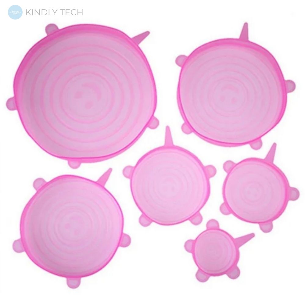 Универсальные силиконовые крышки 6 шт Super stretch silicone lids Розовые