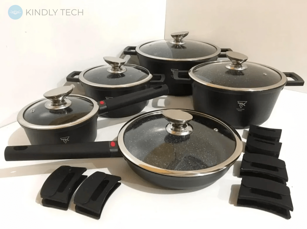 Набор посуды из 16 предметов Top Kitchen TK00023 с мраморным покрытием Черный