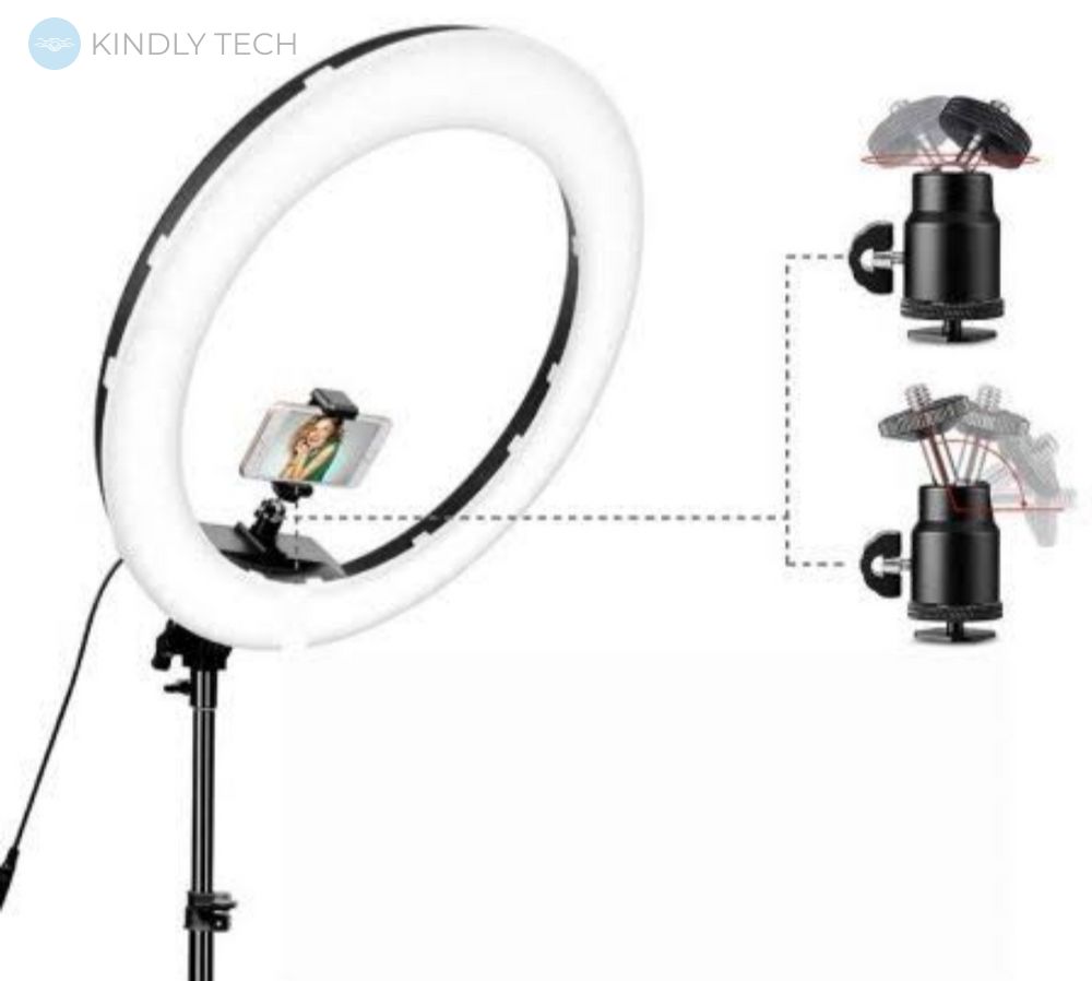Професійна кільцева LED лампа на три кріплення (RL-18) діаметр 45см, на дистанційному управлін