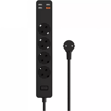 Удлинитель, Сетевой фильтр с 4 розетками и USB 16A | 1.6m — WiWU U01 PD20W EU Plug — Black