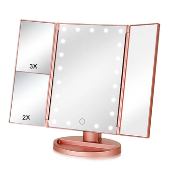 Зеркало тройное для макияжа с LED подсветкой Magic Makeup Mirror Розовое