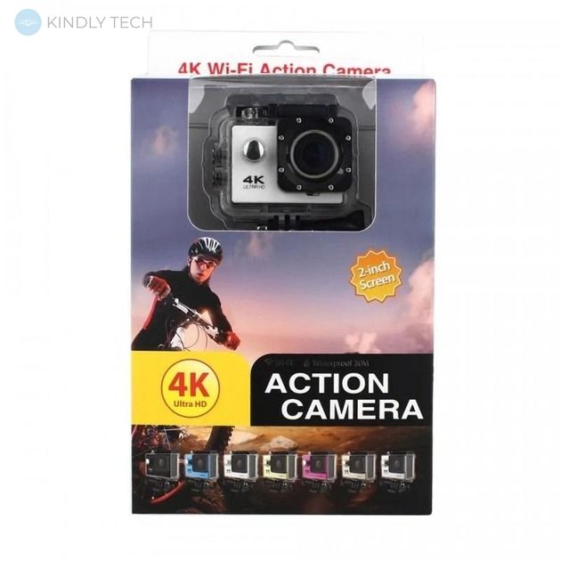 Экшн-камера с подводным боксом Action UltraHD-4K WiFi, 2" экран, водонепроницаемая 30 метров, цифровая мини камера