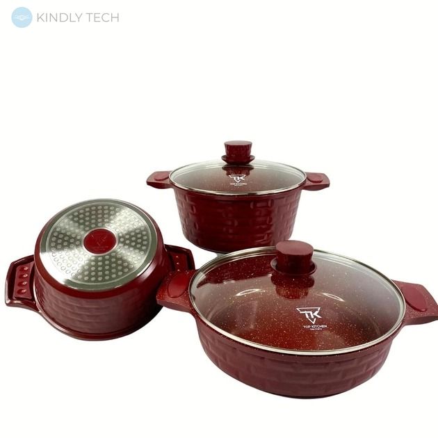 Набор кастрюль с антипригарным покрытием Top Kitchen TK-00033, 6 предметов, Красный