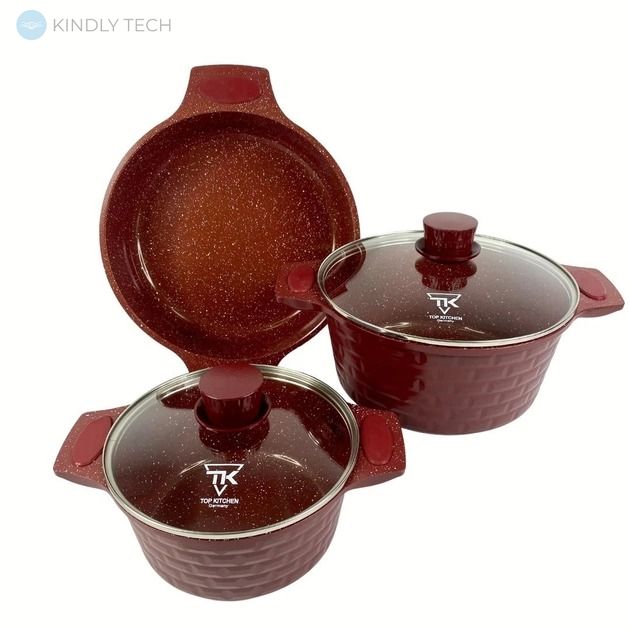 Набір кастрюль з антипригарним покриттям Top Kitchen TK-00033, 6 предметів, Червоний