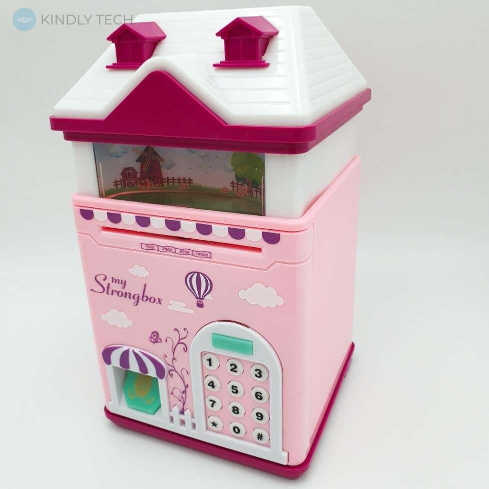 Сейф детский копилка с кодовым замком отпечатком пальца "Волшебный Домик" pink