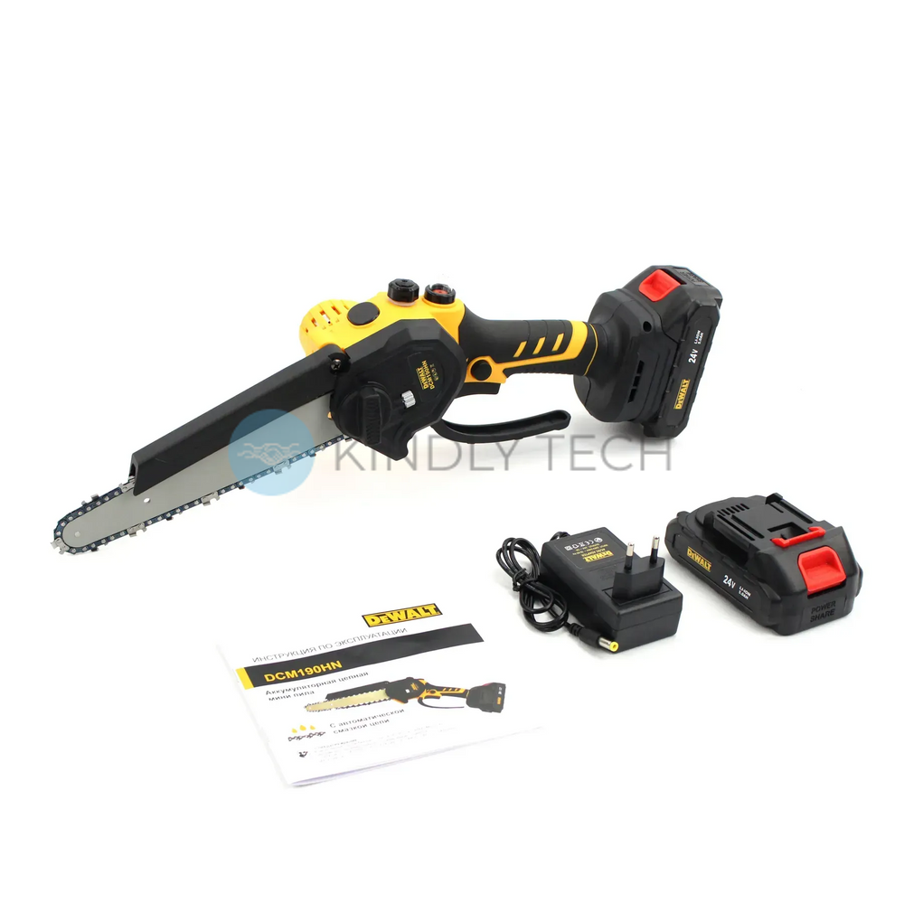 Акумуляторна міні пила DeWalt DCM190HN (24V, 5Аh) щіткова, з індикатором заряду, напівавтоматичне мастило ланцюга