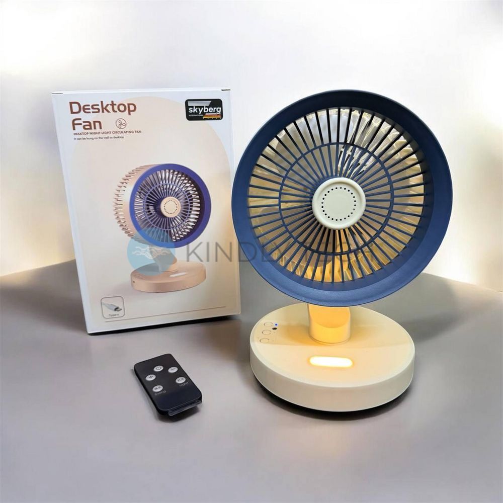 Портативний настільний USB-вентилятор SkeBerg JX-80 з LED-підсвіткою, White/Blue