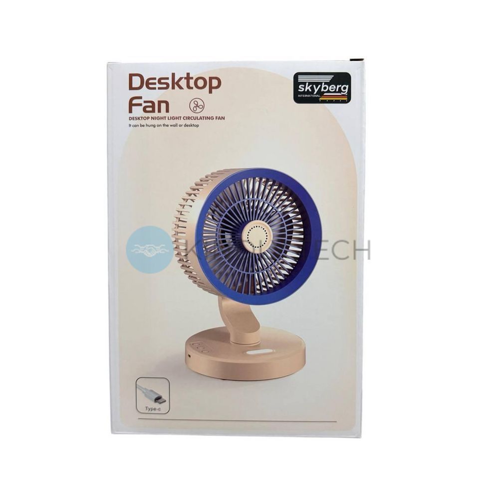 Портативний настільний USB-вентилятор SkeBerg JX-80 з LED-підсвіткою, White/Blue