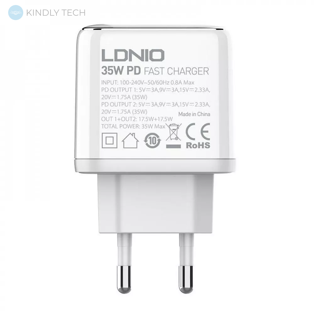Мережевий зарядний пристрій 35W 2C - Ldnio A2528C White
