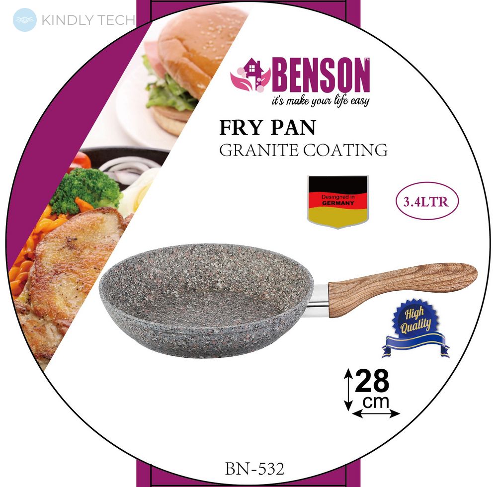 Сковорода з антипригарним гранітним покриттям Benson BN-532 28 х 5.5 см