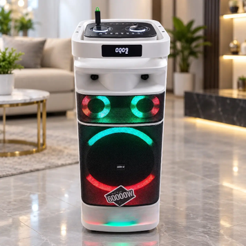Портативная Bluetooth-колонка GEDI-G GD-9012 12 дюймов с 2 микрофонами и LED-подсветкой, белая