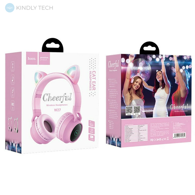 Беспроводные наушники Bluetooth HOCO W27 Cat Ear с кошачьими ушками, Розовый