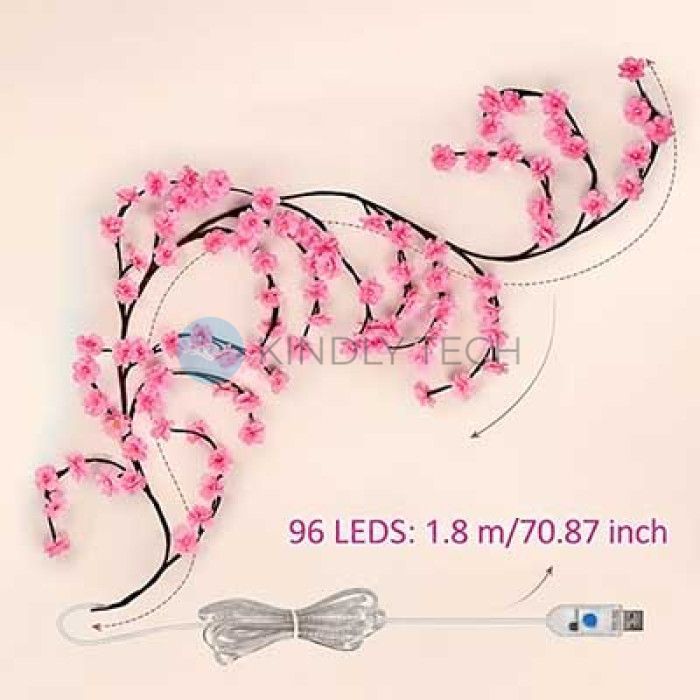 Гирлянда &laquo;Сакура&raquo;, 1.8 м, 96 LED, USB, теплый свет, пульт