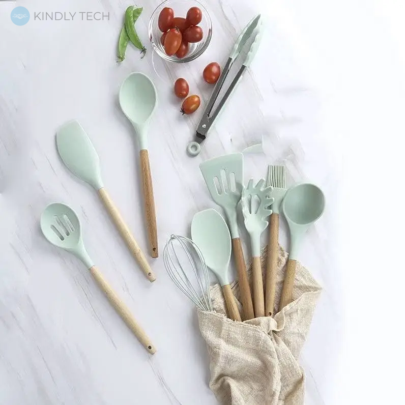 Силиконовый кухонный набор принадлежностей Kitchen Set бирюзовый 12 предметов