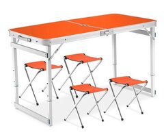 Усиленный раскладной стол чемодан Folding Table для пикника со стульями 120х60х70/55 Оранжевый