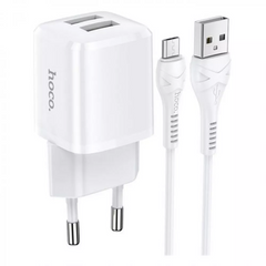 Сетевое зарядное устройство 2.4A | 2U | Micro Cable (1m) — Hoco N8 — White