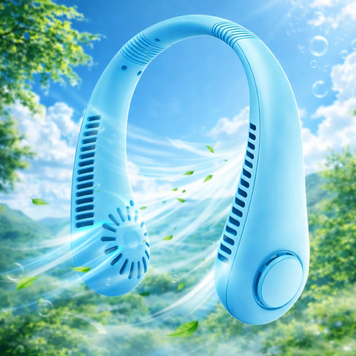Портативний безлопатевий вентилятор на шию Leafless Hanging Neck Fan X5,Блакитний