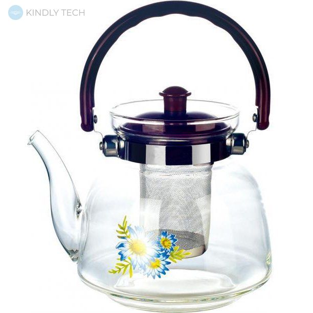 Заварник стеклянный чайник UNIQUE FlorA UN-1184 1.20 л