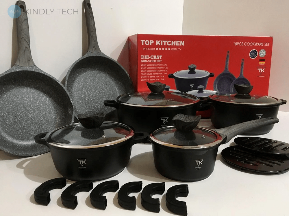 Набор посуды 18 предметов TOP KITCHEN TK-00022 с мраморным покрытием Черный