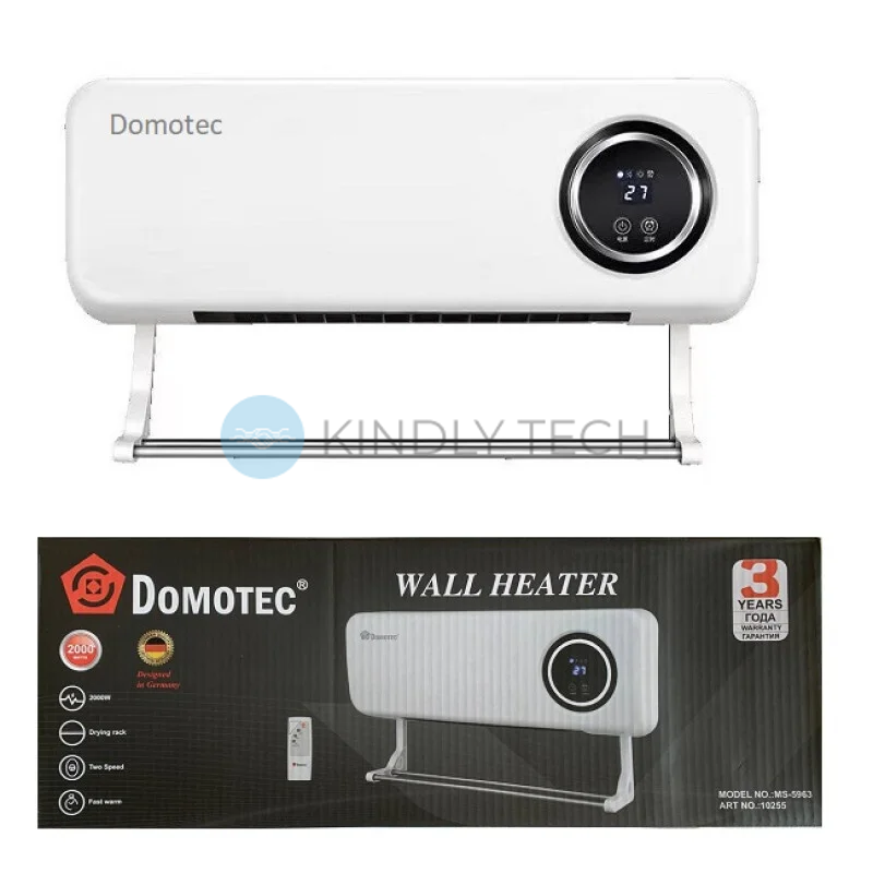 Настінний тепловентилятор Domotec MS-5963 White 2000 Вт з пультом керування, LED-дисплеєм та режимом "Зима/Літо"
