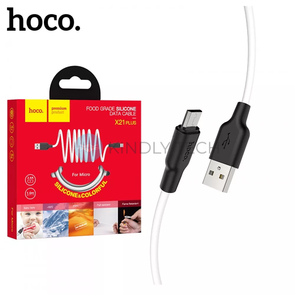 Кабель Micro 2.4A (1m) &mdash; Hoco X21 Plus Silicone &mdash; Black＆white