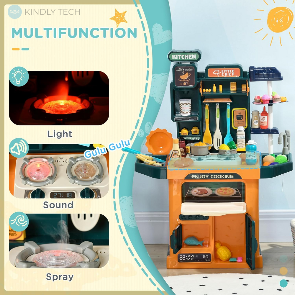Детский игровой набор, 77 предметов, игрушечная кухня "Little Chef", Оранжевый