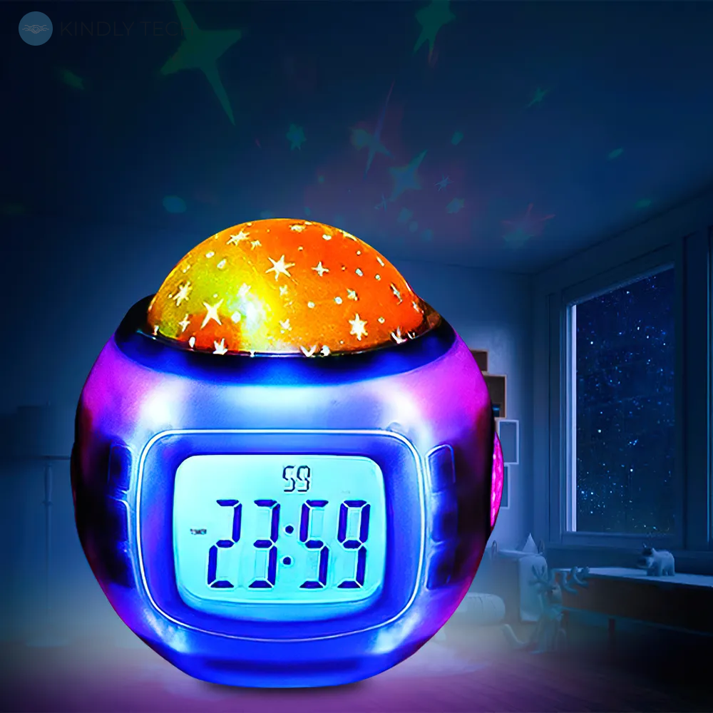 Годинник проектор зоряного неба з будильником на 2 динаміка Atima 1038