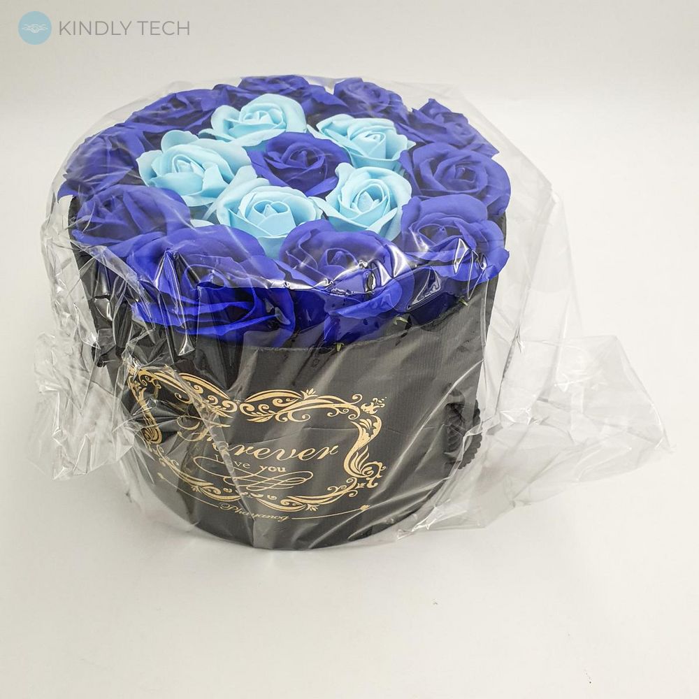 Подарунковий набір Forever з трояндами з мила в шляпной коробці 19х19 см Синій