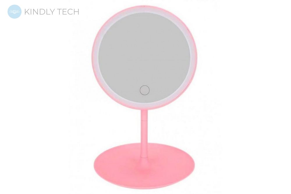 Зеркало настольное круглое с LED подсветкой W8, Розовое